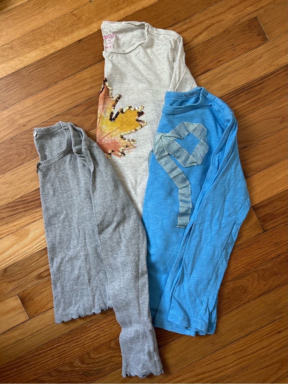 Crewcuts Long Sleeve Tee Bundle of 3 - Sequined Maple Leaf; Bow; & pointelle - M